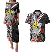 Hawaii Monk Seal Santa Couples Matching Puletasi and Hawaiian Shirt Hibiscus Kakau Pattern Mele Kalikimaka LT9 Black - Polynesian Pride