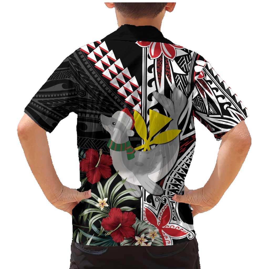 Hawaii Monk Seal Santa Family Matching Mermaid Dress and Hawaiian Shirt Hibiscus Kakau Pattern Mele Kalikimaka LT9 - Polynesian Pride