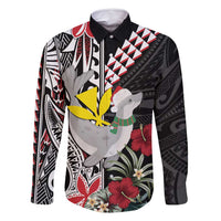 Hawaii Monk Seal Santa Family Matching Summer Maxi Dress and Hawaiian Shirt Hibiscus Kakau Pattern Mele Kalikimaka LT9 Dad's Shirt - Long Sleeve Black - Polynesian Pride