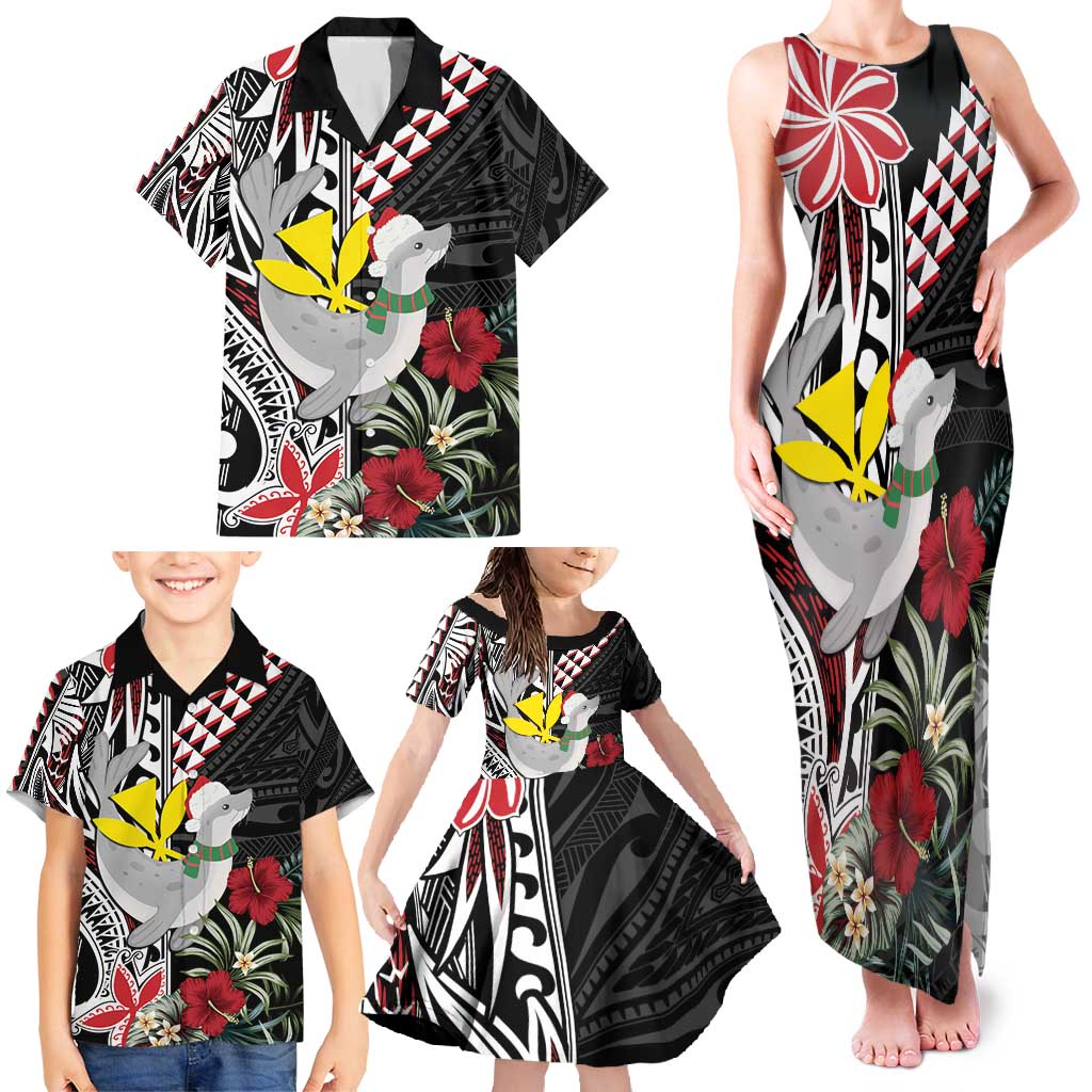 Hawaii Monk Seal Santa Family Matching Tank Maxi Dress and Hawaiian Shirt Hibiscus Kakau Pattern Mele Kalikimaka LT9 - Polynesian Pride