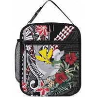 Hawaii Monk Seal Santa Lunch Bag Hibiscus Kakau Pattern Mele Kalikimaka LT9 10.2 × 8.3 × 4.3 inch Black - Polynesian Pride