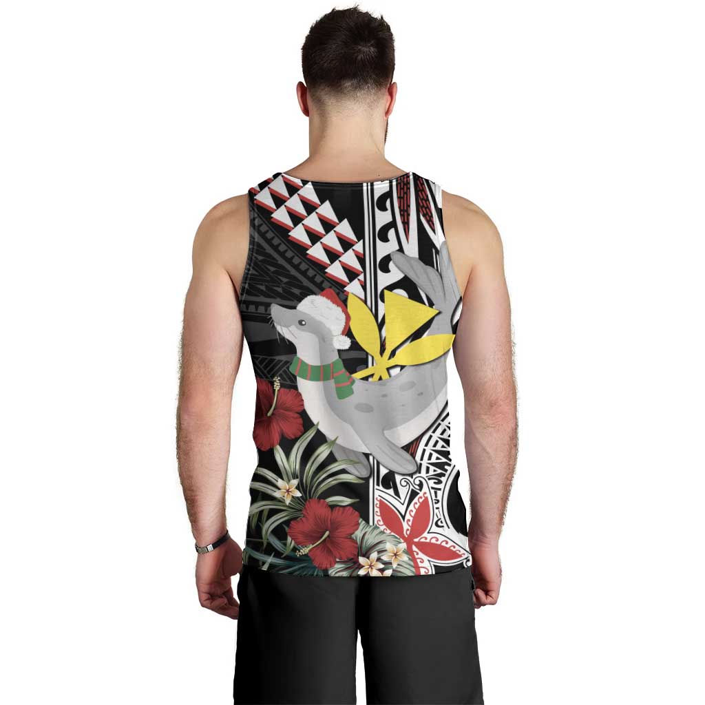 Hawaii Monk Seal Santa Men Tank Top Hibiscus Kakau Pattern Mele Kalikimaka