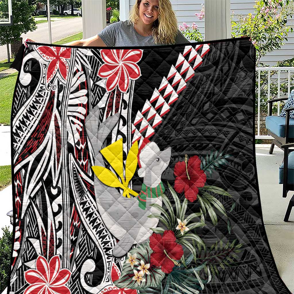 Hawaii Monk Seal Santa Quilt Hibiscus Kakau Pattern Mele Kalikimaka LT9 Black - Polynesian Pride
