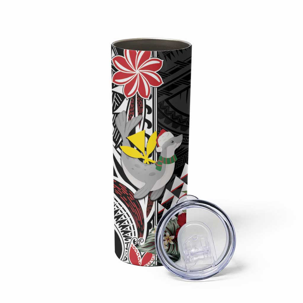 Hawaii Monk Seal Santa Skinny Tumbler Hibiscus Kakau Pattern Mele Kalikimaka LT9 - Polynesian Pride