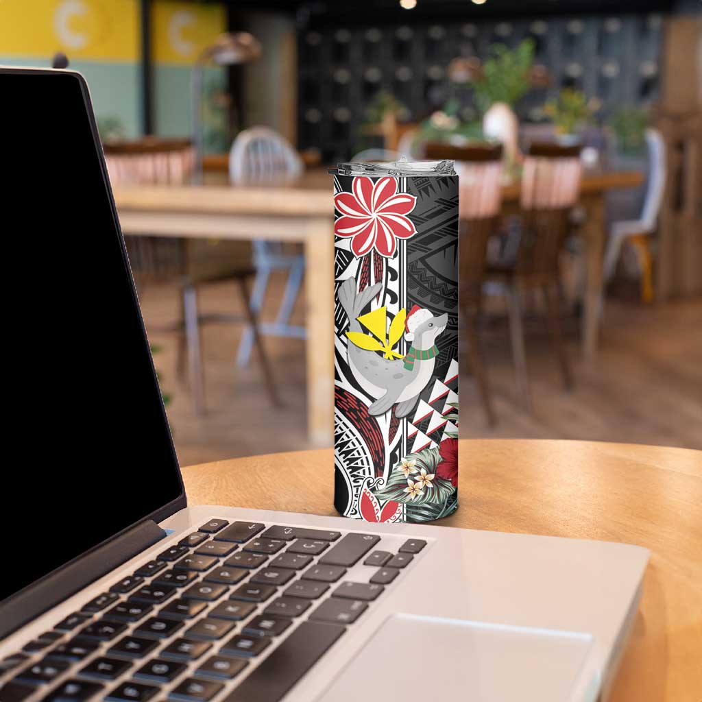 Hawaii Monk Seal Santa Skinny Tumbler Hibiscus Kakau Pattern Mele Kalikimaka LT9 - Polynesian Pride
