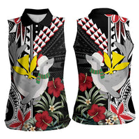Hawaii Monk Seal Santa Women Sleeveless Polo Shirt Hibiscus Kakau Pattern Mele Kalikimaka LT9 - Polynesian Pride