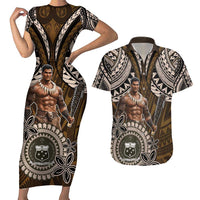 Samoa Warrior Couples Matching Short Sleeve Bodycon Dress and Hawaiian Shirt The Mighty Samoan Warrior Spirit LT9 Black - Polynesian Pride