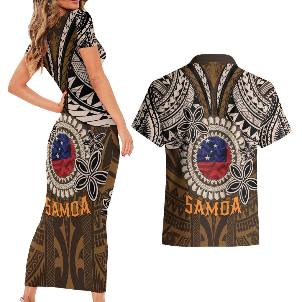 Samoa Warrior Couples Matching Short Sleeve Bodycon Dress and Hawaiian Shirt The Mighty Samoan Warrior Spirit LT9 - Polynesian Pride