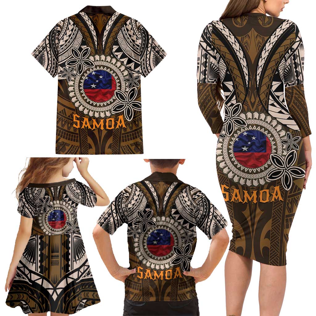 Samoa Warrior Family Matching Long Sleeve Bodycon Dress and Hawaiian Shirt The Mighty Samoan Warrior Spirit LT9 - Polynesian Pride