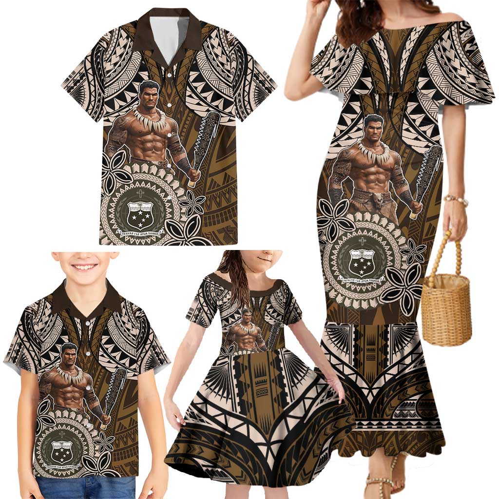 Samoa Warrior Family Matching Mermaid Dress and Hawaiian Shirt The Mighty Samoan Warrior Spirit LT9 - Polynesian Pride