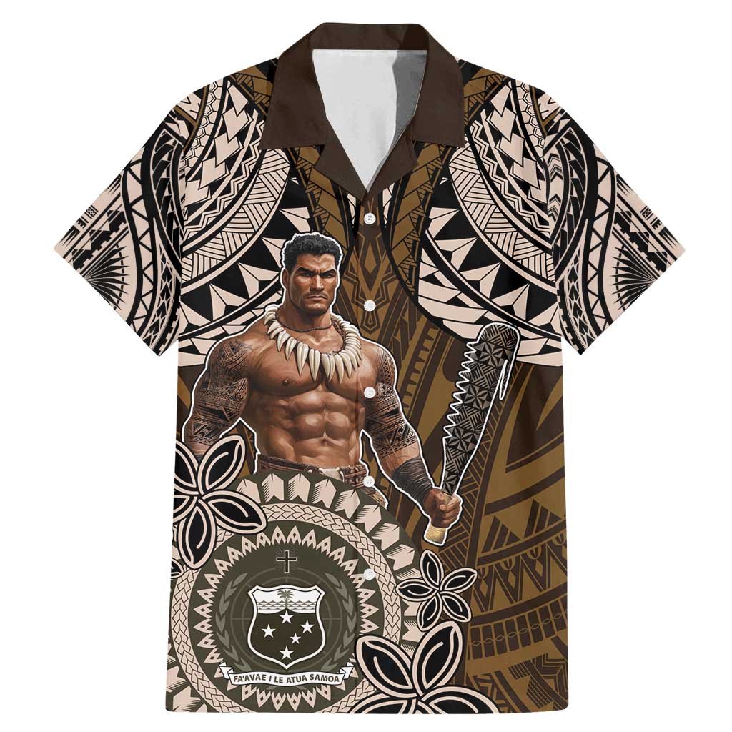 Samoa Warrior Family Matching Mermaid Dress and Hawaiian Shirt The Mighty Samoan Warrior Spirit LT9 Dad's Shirt - Short Sleeve Black - Polynesian Pride