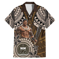 Samoa Warrior Family Matching Mermaid Dress and Hawaiian Shirt The Mighty Samoan Warrior Spirit LT9 Dad's Shirt - Short Sleeve Black - Polynesian Pride