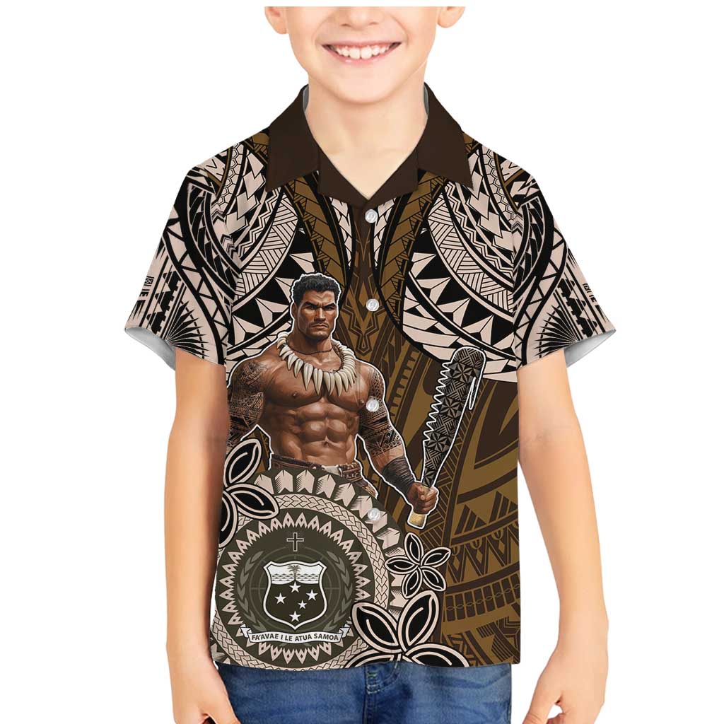 Samoa Warrior Family Matching Mermaid Dress and Hawaiian Shirt The Mighty Samoan Warrior Spirit LT9 Son's Shirt Black - Polynesian Pride