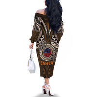 Samoa Warrior Family Matching Off The Shoulder Long Sleeve Dress and Hawaiian Shirt The Mighty Samoan Warrior Spirit LT9 - Polynesian Pride