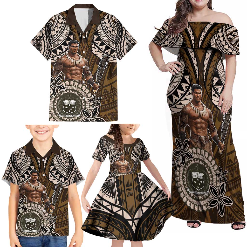 Samoa Warrior Family Matching Off Shoulder Maxi Dress and Hawaiian Shirt The Mighty Samoan Warrior Spirit LT9 - Polynesian Pride
