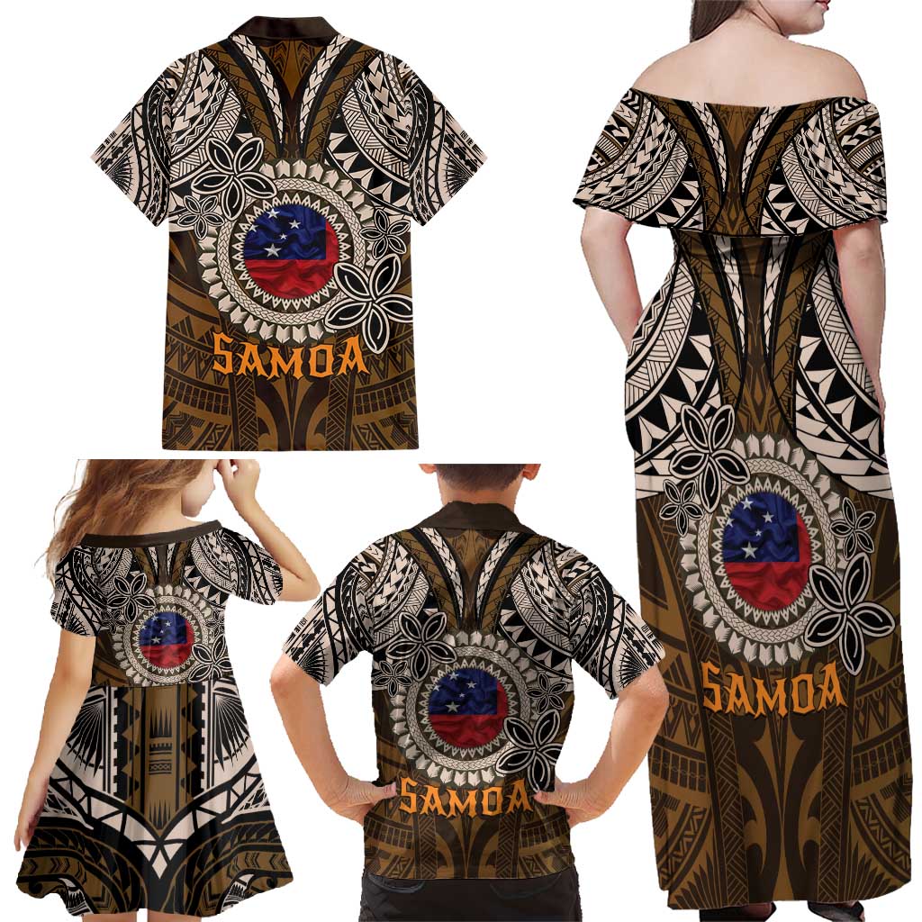 Samoa Warrior Family Matching Off Shoulder Maxi Dress and Hawaiian Shirt The Mighty Samoan Warrior Spirit LT9 - Polynesian Pride
