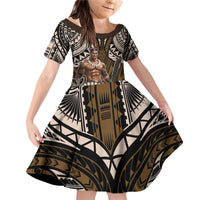 Samoa Warrior Family Matching Off Shoulder Short Dress and Hawaiian Shirt The Mighty Samoan Warrior Spirit LT9 Daughter's Dress Black - Polynesian Pride