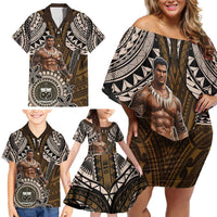 Samoa Warrior Family Matching Off Shoulder Short Dress and Hawaiian Shirt The Mighty Samoan Warrior Spirit LT9 - Polynesian Pride