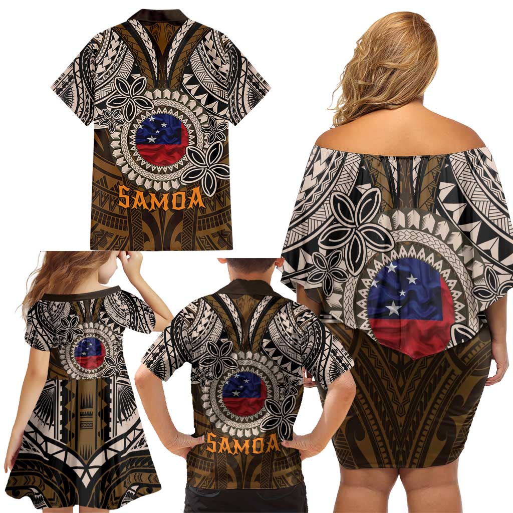 Samoa Warrior Family Matching Off Shoulder Short Dress and Hawaiian Shirt The Mighty Samoan Warrior Spirit LT9 - Polynesian Pride