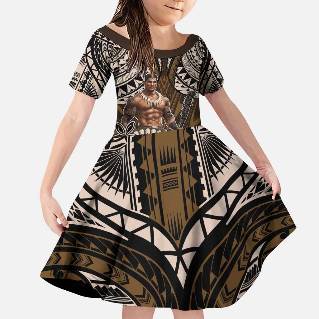 Samoa Warrior Family Matching Puletasi and Hawaiian Shirt The Mighty Samoan Warrior Spirit LT9 Daughter's Dress Black - Polynesian Pride