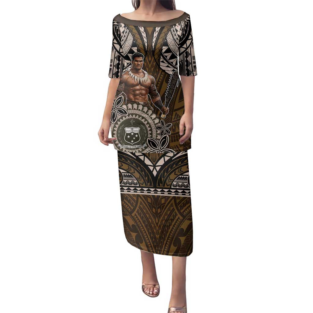Samoa Warrior Family Matching Puletasi and Hawaiian Shirt The Mighty Samoan Warrior Spirit LT9 Mom's Dress Black - Polynesian Pride