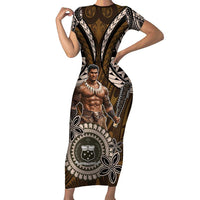 Samoa Warrior Family Matching Short Sleeve Bodycon Dress and Hawaiian Shirt The Mighty Samoan Warrior Spirit LT9 Mom's Dress Black - Polynesian Pride
