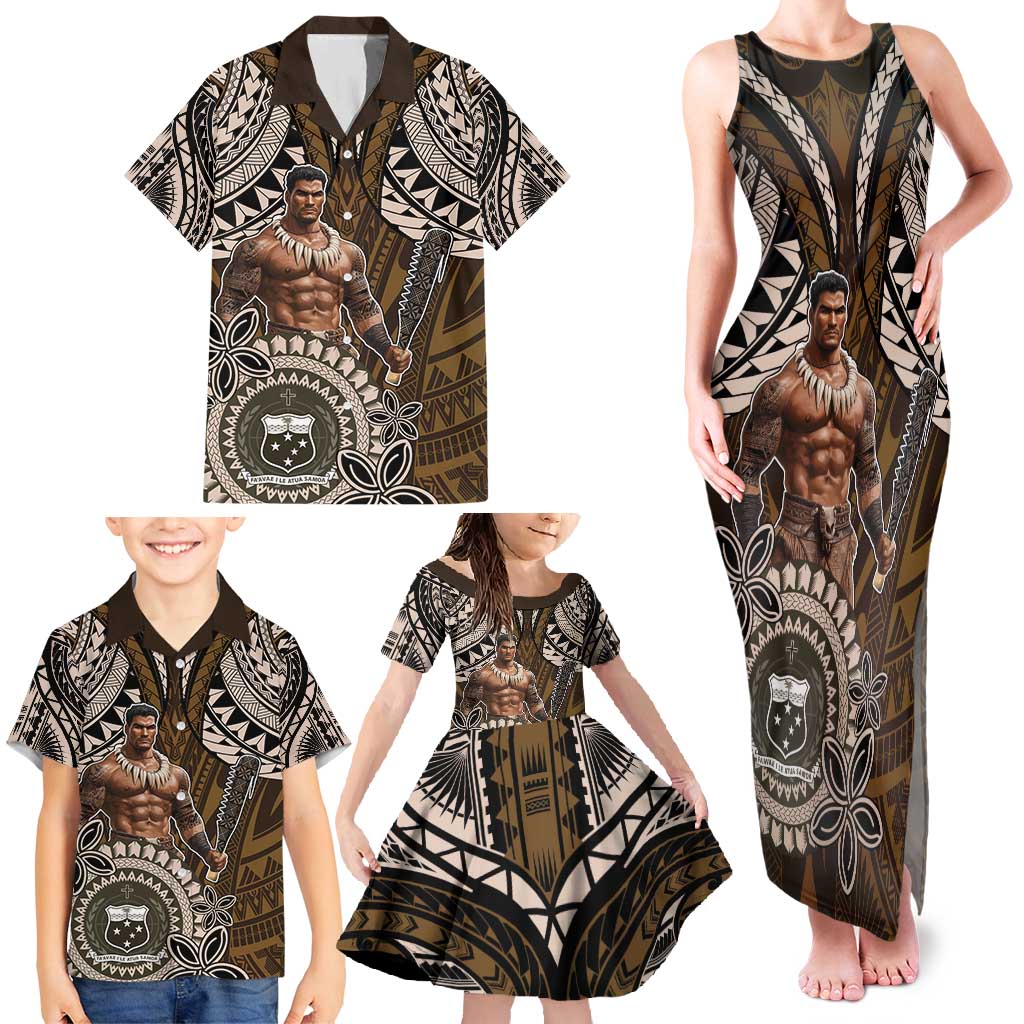 Samoa Warrior Family Matching Tank Maxi Dress and Hawaiian Shirt The Mighty Samoan Warrior Spirit LT9 - Polynesian Pride