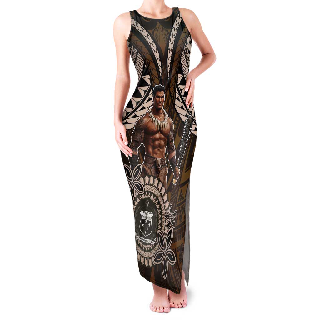 Samoa Warrior Tank Maxi Dress The Mighty Samoan Warrior Spirit LT9 Women Black - Polynesian Pride