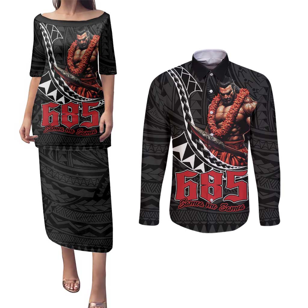 Samoan Pride Polynesian Tribal Warrior Couples Matching Puletasi and Long Sleeve Button Shirt 685 Samoa Mo Samoa