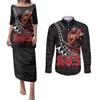 Samoan Pride Polynesian Tribal Warrior Couples Matching Puletasi and Long Sleeve Button Shirt 685 Samoa Mo Samoa