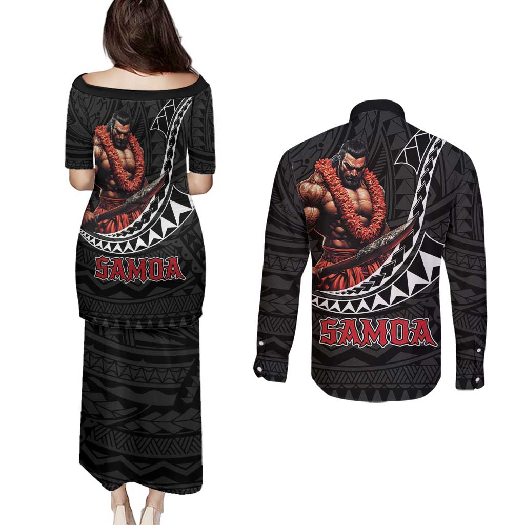 Samoan Pride Polynesian Tribal Warrior Couples Matching Puletasi and Long Sleeve Button Shirt 685 Samoa Mo Samoa