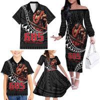 Samoan Pride Polynesian Tribal Warrior Family Matching Off The Shoulder Long Sleeve Dress and Hawaiian Shirt 685 Samoa Mo Samoa LT9 - Polynesian Pride