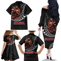 Samoan Pride Polynesian Tribal Warrior Family Matching Off The Shoulder Long Sleeve Dress and Hawaiian Shirt 685 Samoa Mo Samoa LT9 - Polynesian Pride