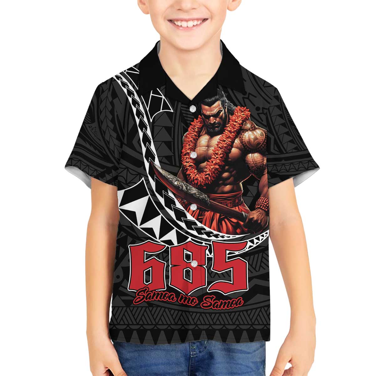 Samoan Pride Polynesian Tribal Warrior Family Matching Off The Shoulder Long Sleeve Dress and Hawaiian Shirt 685 Samoa Mo Samoa LT9 Son's Shirt Black - Polynesian Pride