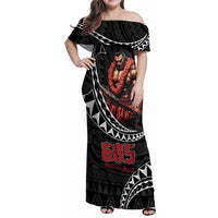 Samoan Pride Polynesian Tribal Warrior Family Matching Off Shoulder Maxi Dress and Hawaiian Shirt 685 Samoa Mo Samoa LT9 Mom's Dress Black - Polynesian Pride