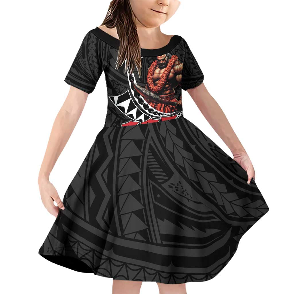 Samoan Pride Polynesian Tribal Warrior Family Matching Off Shoulder Short Dress and Hawaiian Shirt 685 Samoa Mo Samoa LT9 Daughter's Dress Black - Polynesian Pride