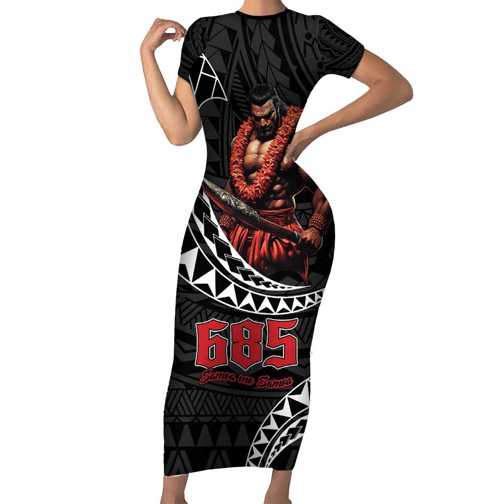 Samoan Pride Polynesian Tribal Warrior Family Matching Short Sleeve Bodycon Dress and Hawaiian Shirt 685 Samoa Mo Samoa LT9 Mom's Dress Black - Polynesian Pride