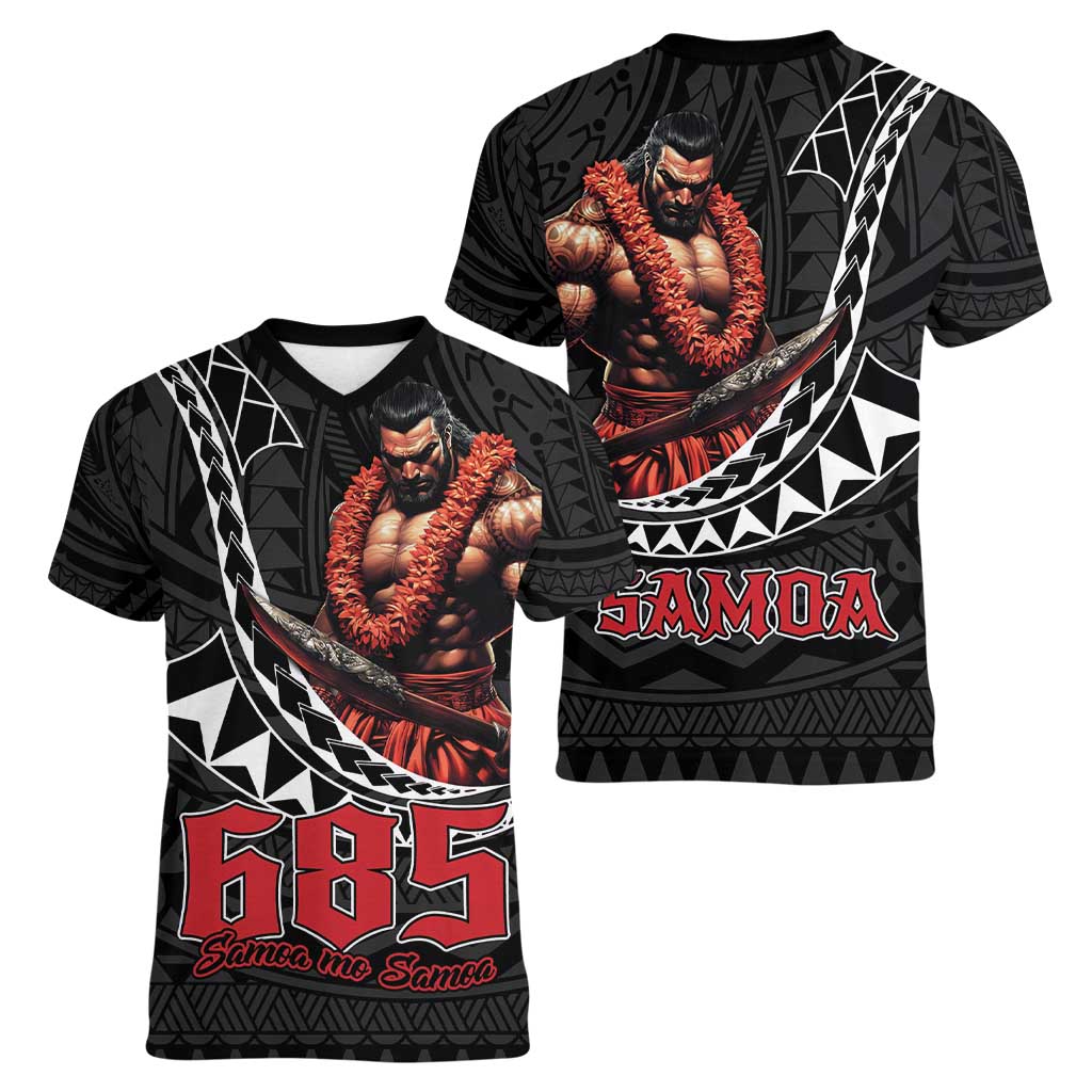 Samoan Pride Polynesian Tribal Warrior Women V-Neck T-Shirt 685 Samoa Mo Samoa