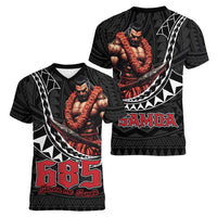 Samoan Pride Polynesian Tribal Warrior Women V-Neck T-Shirt 685 Samoa Mo Samoa