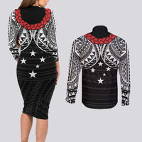 Samoan Tanoa Kava Bowl Ula Fala Couples Matching Long Sleeve Bodycon Dress and Long Sleeve Button Shirt Polynesian Tribal Vibe LT9 - Polynesian Pride