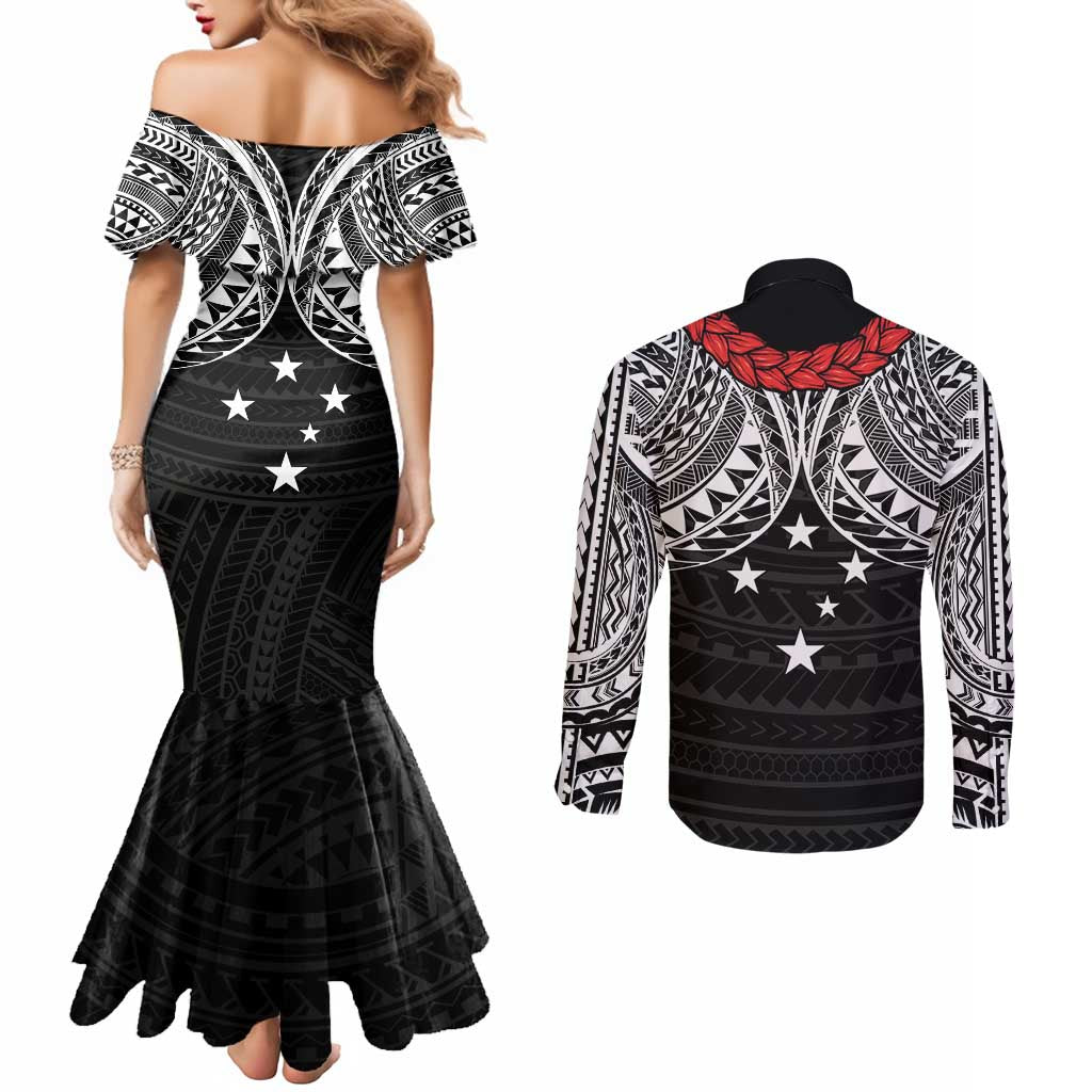 Samoan Tanoa Kava Bowl Ula Fala Couples Matching Mermaid Dress and Long Sleeve Button Shirt Polynesian Tribal Vibe LT9 - Polynesian Pride