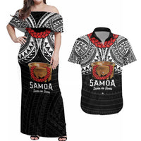 Samoan Tanoa Kava Bowl Ula Fala Couples Matching Off Shoulder Maxi Dress and Hawaiian Shirt Polynesian Tribal Vibe LT9 Brown - Polynesian Pride