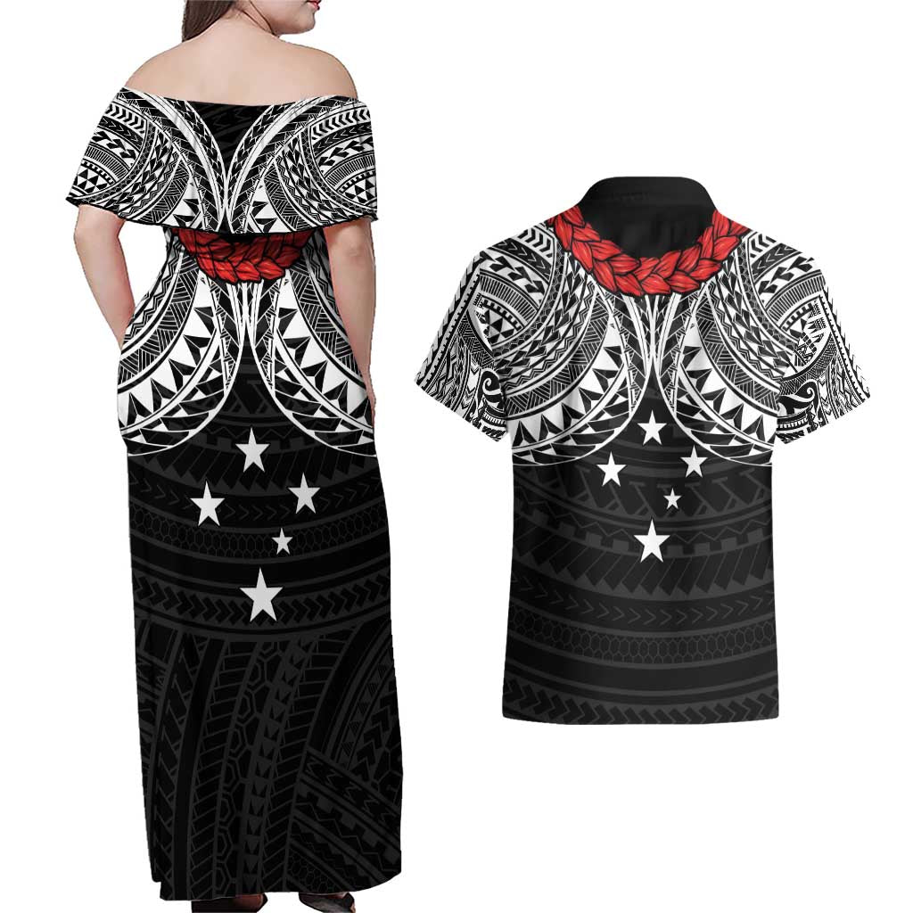 Samoan Tanoa Kava Bowl Ula Fala Couples Matching Off Shoulder Maxi Dress and Hawaiian Shirt Polynesian Tribal Vibe LT9 - Polynesian Pride