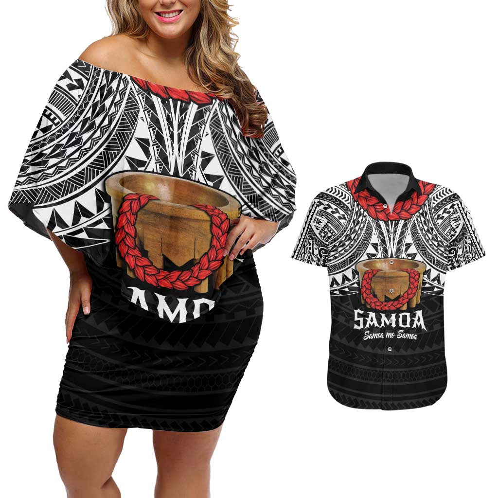 Samoan Tanoa Kava Bowl Ula Fala Couples Matching Off Shoulder Short Dress and Hawaiian Shirt Polynesian Tribal Vibe LT9 Brown - Polynesian Pride