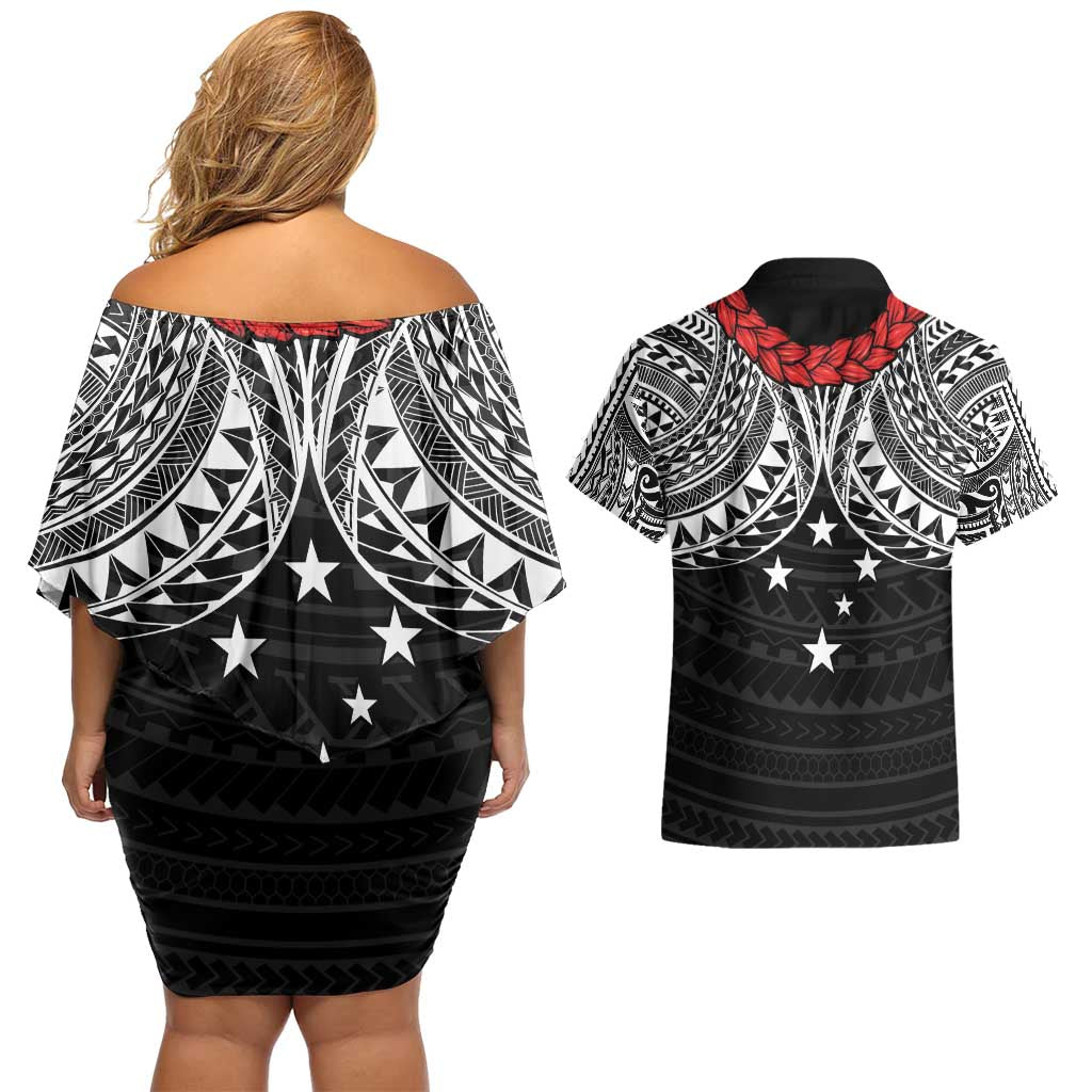 Samoan Tanoa Kava Bowl Ula Fala Couples Matching Off Shoulder Short Dress and Hawaiian Shirt Polynesian Tribal Vibe LT9 - Polynesian Pride