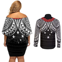 Samoan Tanoa Kava Bowl Ula Fala Couples Matching Off Shoulder Short Dress and Long Sleeve Button Shirt Polynesian Tribal Vibe LT9 - Polynesian Pride