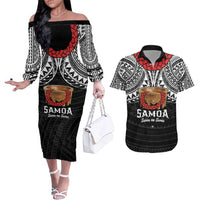 Samoan Tanoa Kava Bowl Ula Fala Couples Matching Off The Shoulder Long Sleeve Dress and Hawaiian Shirt Polynesian Tribal Vibe LT9 Brown - Polynesian Pride