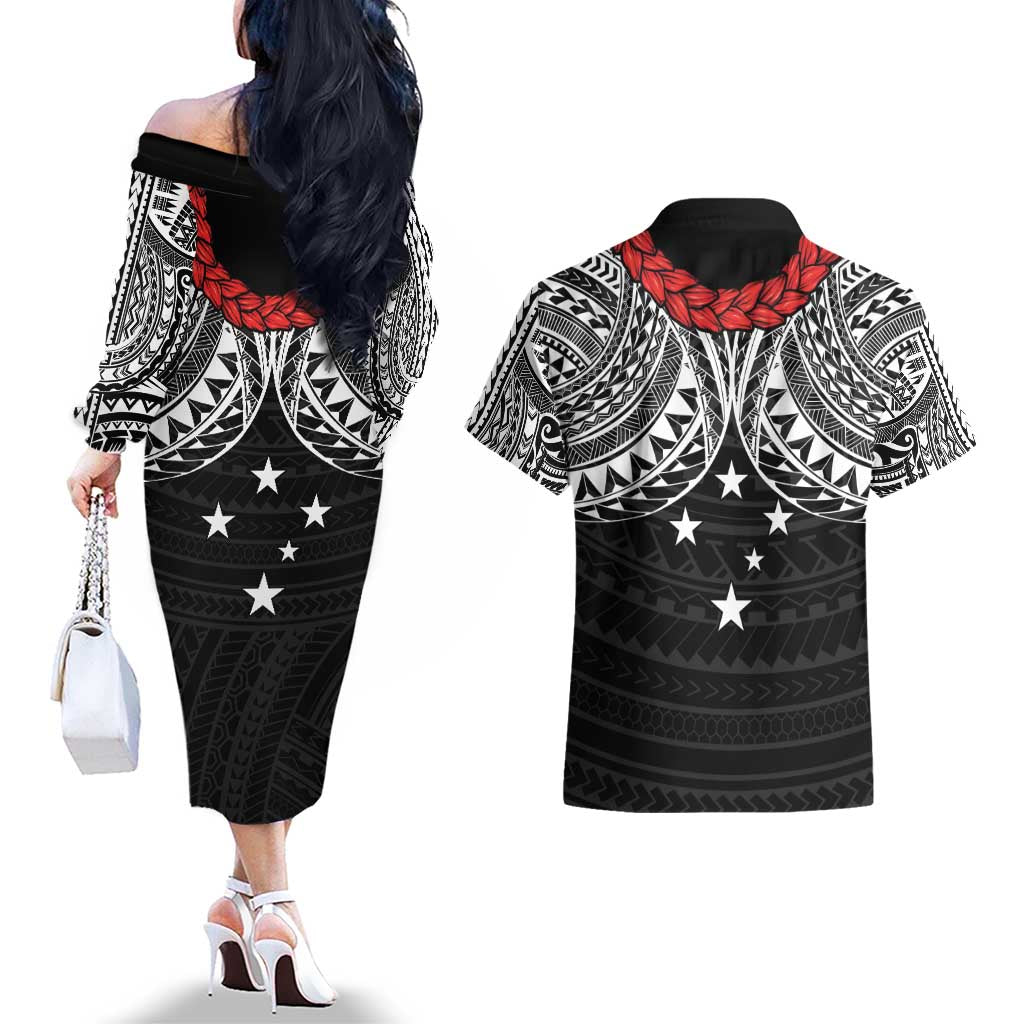 Samoan Tanoa Kava Bowl Ula Fala Couples Matching Off The Shoulder Long Sleeve Dress and Hawaiian Shirt Polynesian Tribal Vibe LT9 - Polynesian Pride