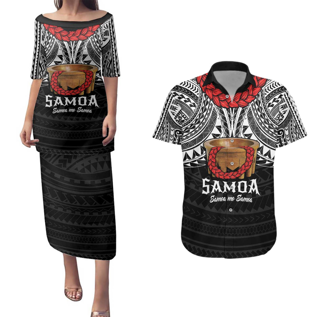 Samoan Tanoa Kava Bowl Ula Fala Couples Matching Puletasi and Hawaiian Shirt Polynesian Tribal Vibe LT9 Brown - Polynesian Pride