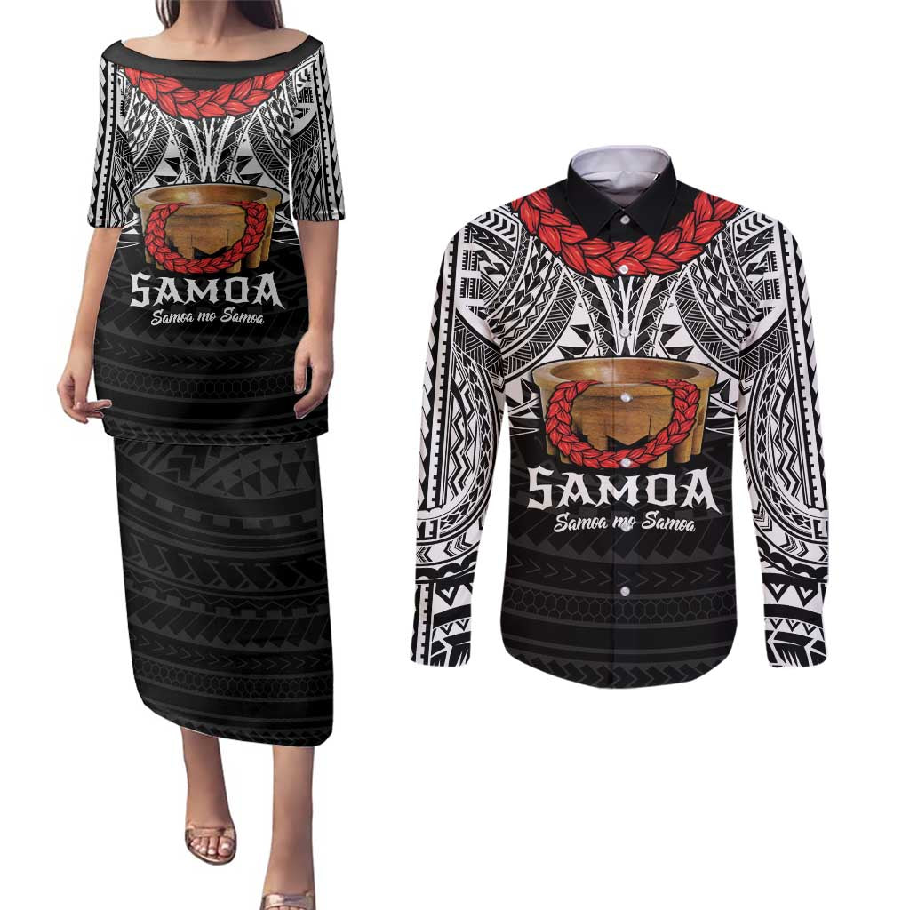 Samoan Tanoa Kava Bowl Ula Fala Couples Matching Puletasi and Long Sleeve Button Shirt Polynesian Tribal Vibe LT9 Brown - Polynesian Pride
